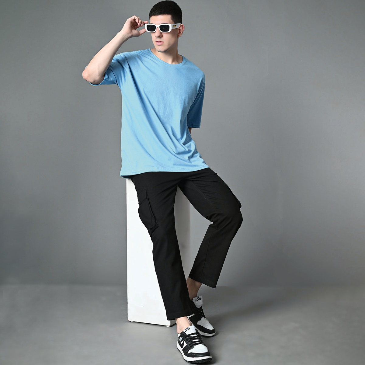 SKY BLUE  DROP SHOULDER TEES  (100% Cotton) Export Quality