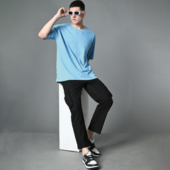 SKY BLUE  DROP SHOULDER TEES  (100% Cotton) Export Quality