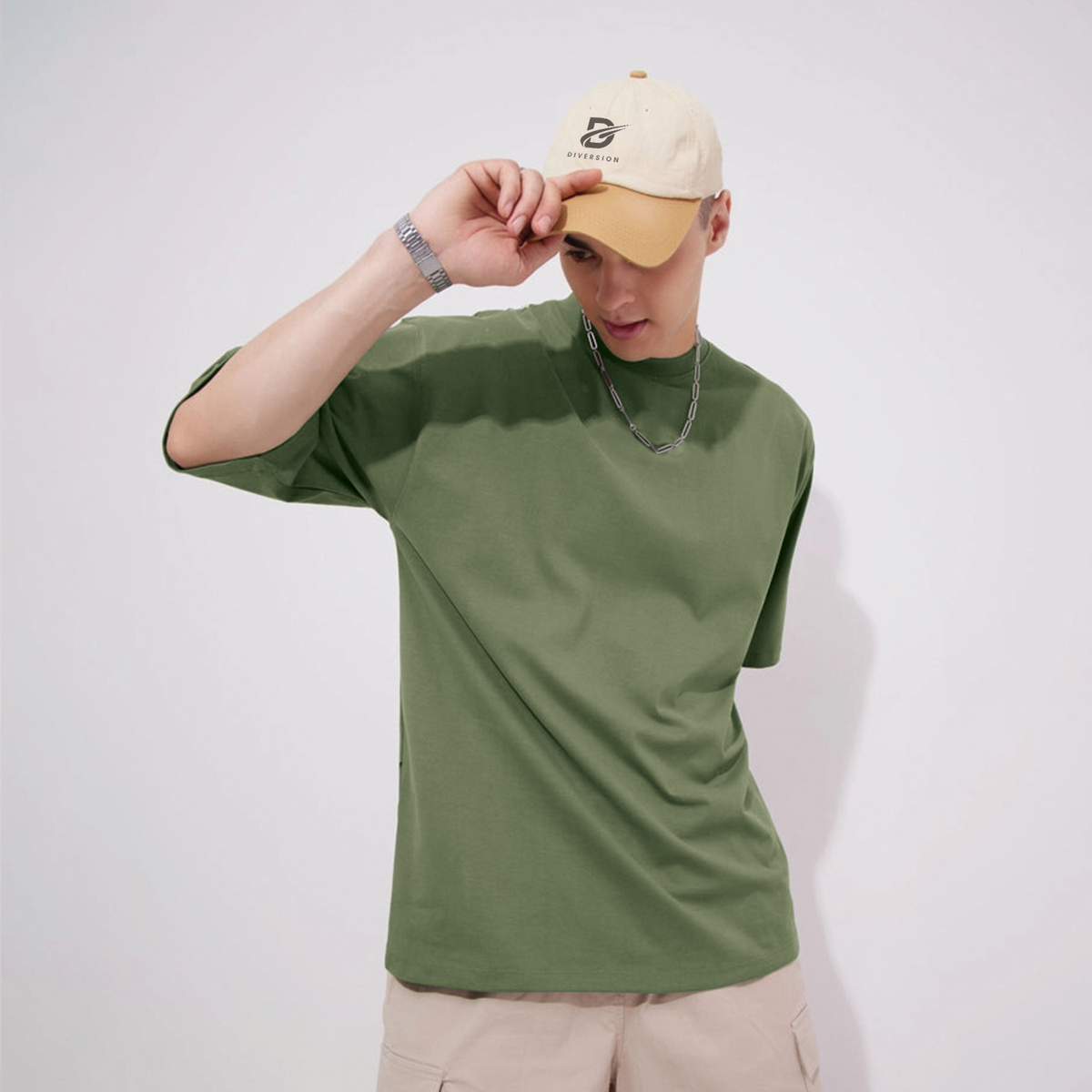 LIGHT OLIVE GREEN  DROP SHOULDER TEES  (100% Cotton) Export Quality